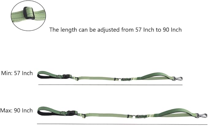 Hands Free Dog Leash for Large Medium Dogs Heavy Duty Bungee Reflective Adjustable Waist Leashes for Walking Running with Car Buckle 4-6FT (Green-1)