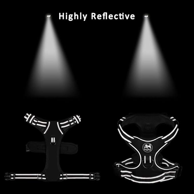 PoyPet No Pull Dog Harness, Reflective Comfortable Vest Harness with Front & Back 2 Leash Attachments and Easy Control Handle Adjustable Soft Padded Pet Vest for Small Medium Large Dogs (Mint Blue,M)