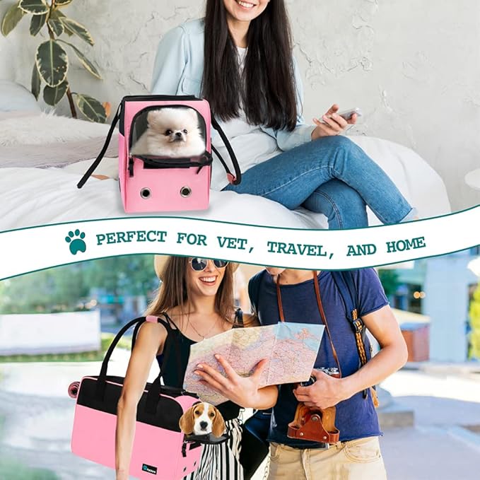 PetAmi Dog Purse Carrier for Small Dogs, Airline Approved Soft Sided Pet Carrier with Pockets, Ventilated Dog Carrying Bag for Puppy Cat, Dog Travel Supplies Bag, Sherpa Bed, Max 12 lbs, Pink