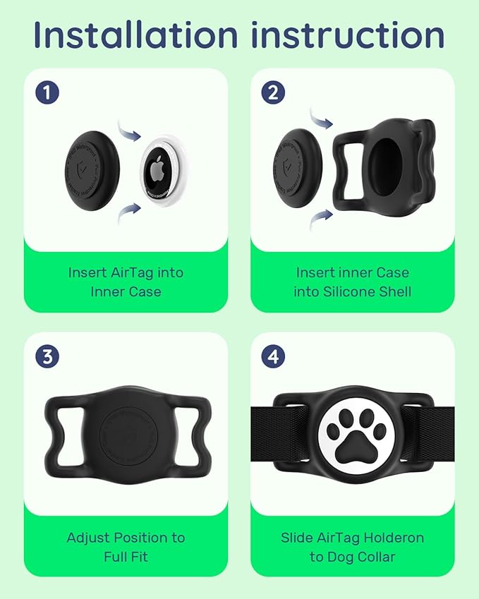 IP68 Waterpoof Dog Airtag Holder, Stretchy Silicone Full Body Covered Apple Air Tag Holder for Dog Cat Collar Fit All Width Collar (Black/Red, 2 Pack)