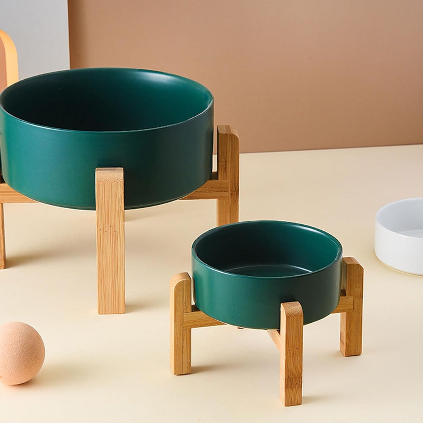 Petygooing Green Elevated/Raised Ceramic Dog Bowl for Medium and Large Breeds, Dog Food Water Dish with Stand,Pet Feeding Bowl with Anti Slip Rubber Large Dogs(1800ml 7.6 Cups)