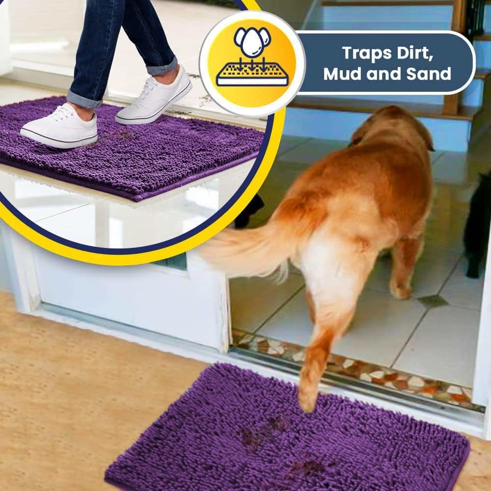 Muddy Mat® AS-SEEN-ON-TV Highly Absorbent Microfiber Door Mat and Pet Rug, Non Slip Thick Washable Area and Bath Mat Soft Chenille for Kitchen Bathroom Bedroom Indoor and Outdoor - Purple 36" x 120"
