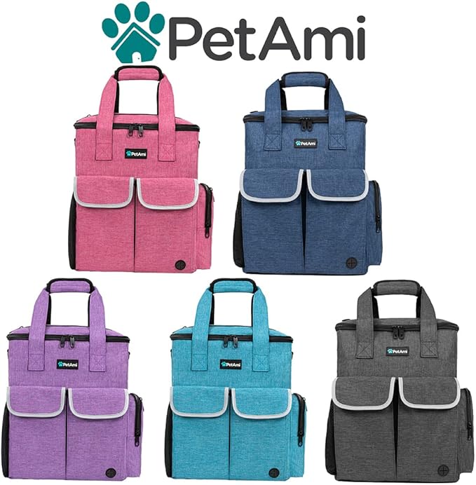 PetAmi Dog Travel Bag Pet Supplies Accessories Organizer for Traveling, Camping, Weekend; Cat Pet Travel Bag Kit Includes 2 Food Storage Containers, 2 Collapsible Bowls, 1 Feeding Mat (Pink)