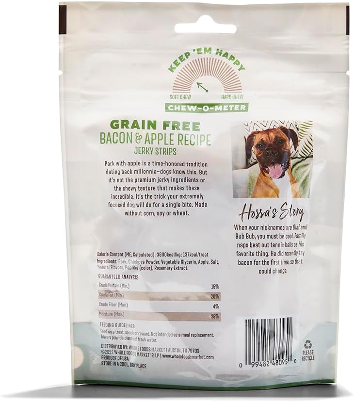 Whole Paws, Grain-Free Jerky Dog Treats, Bacon & Apple Recipe, 5 Ounce