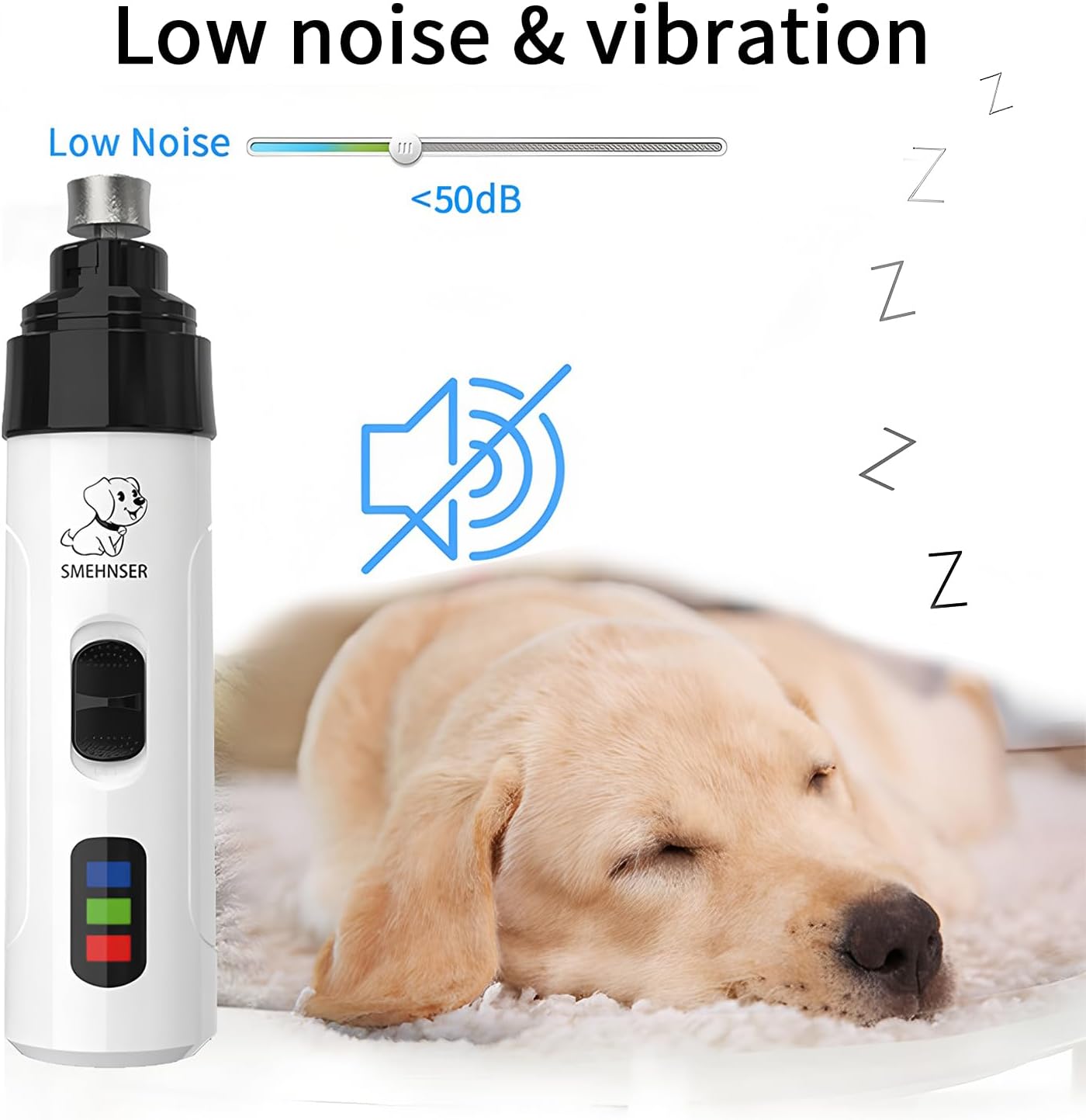 Electric Dog Nail Grinder - USB Rechargeable Electric Nail Trimmer with 3 Diamond Grinding Heads for Small to Large Dogs & Cats
