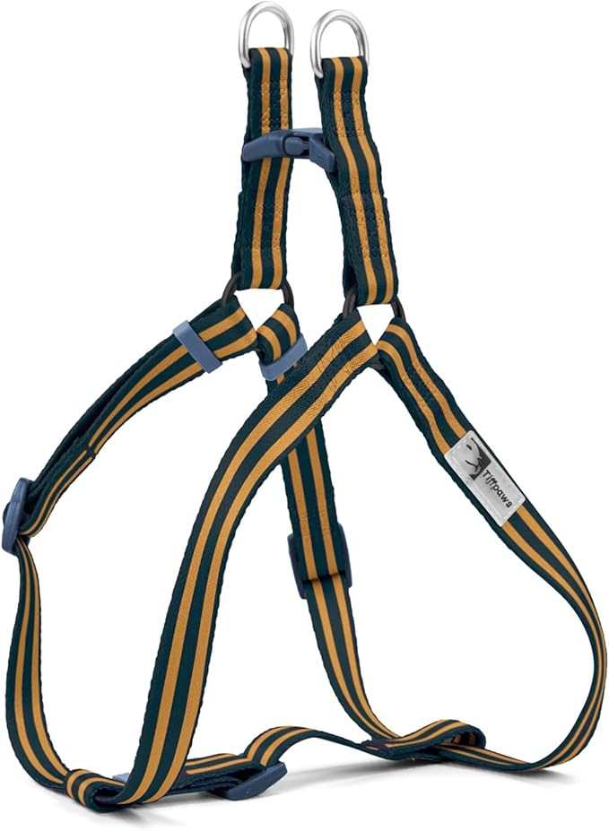 Stripe Step in Dog Harness for Small Dogs, Freedom Nylon Dog Halter Vests, Lightweight and Escape Proof Puppy Harness, Quick Fits for Small Medium and Large Dogs, Blue L