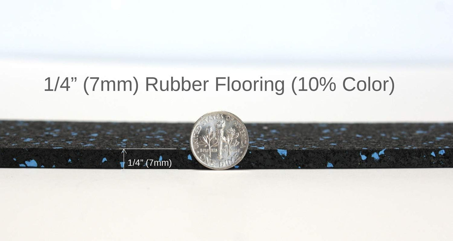 American Floor Mats 1/4in (7mm) Thick 10% Blue 4' x 17' Heavy Duty Rubber Rolls, Protective Exercise Mats, Home Gym Rubber Flooring