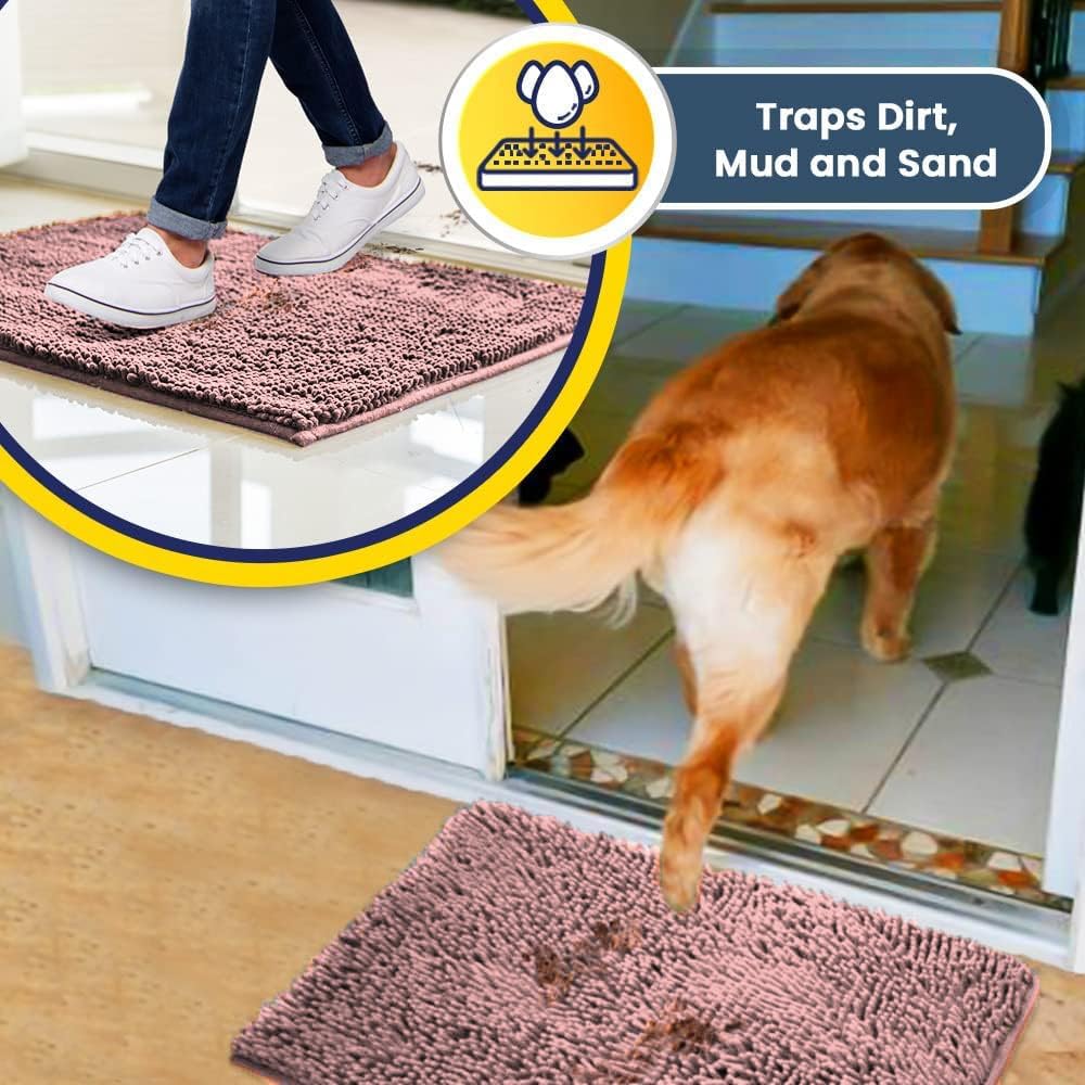 Muddy Mat® Original Dog Door Mat for Muddy Paws, Super Absorbent Microfiber, Non-Slip Washable Pet Rug, Quick Dry Chenille Entryway Carpet, Machine Washable Indoor Outdoor mat, Pink 24"x60"