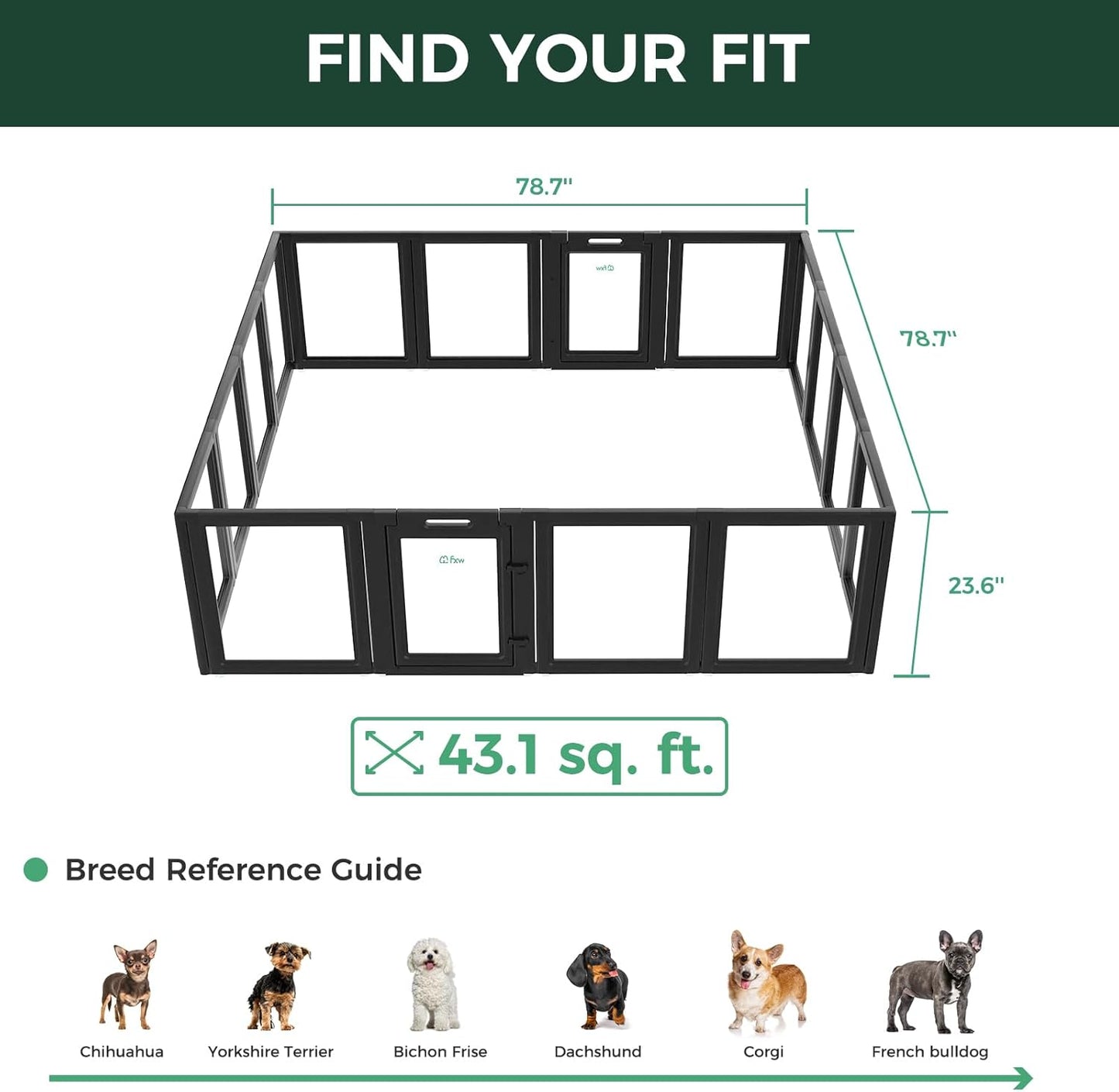 FXW AuraSpace Acrylic Indoor Unleashed Dog Playpen for Puppies and Small Dogs, 24 Inch, 16 Panels, Black