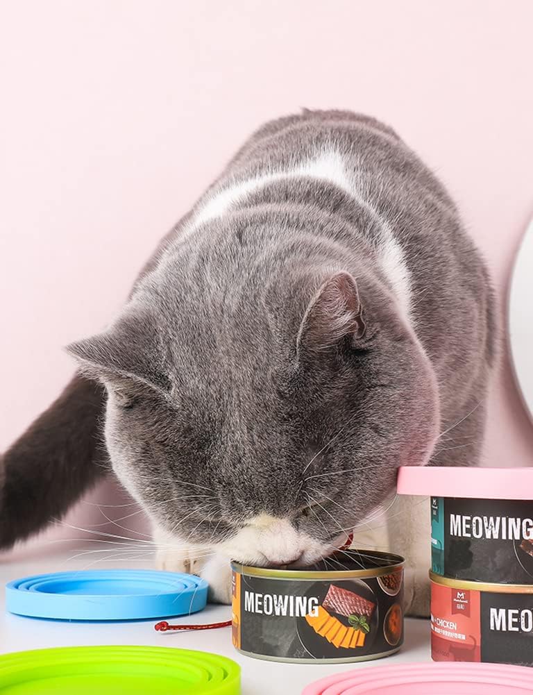 Comtim Pet Food Can Cover Silicone Can Lids for Dog and Cat Food(Universal Size,One fit 3 Standard Size Food Cans) (Blue/Purple)