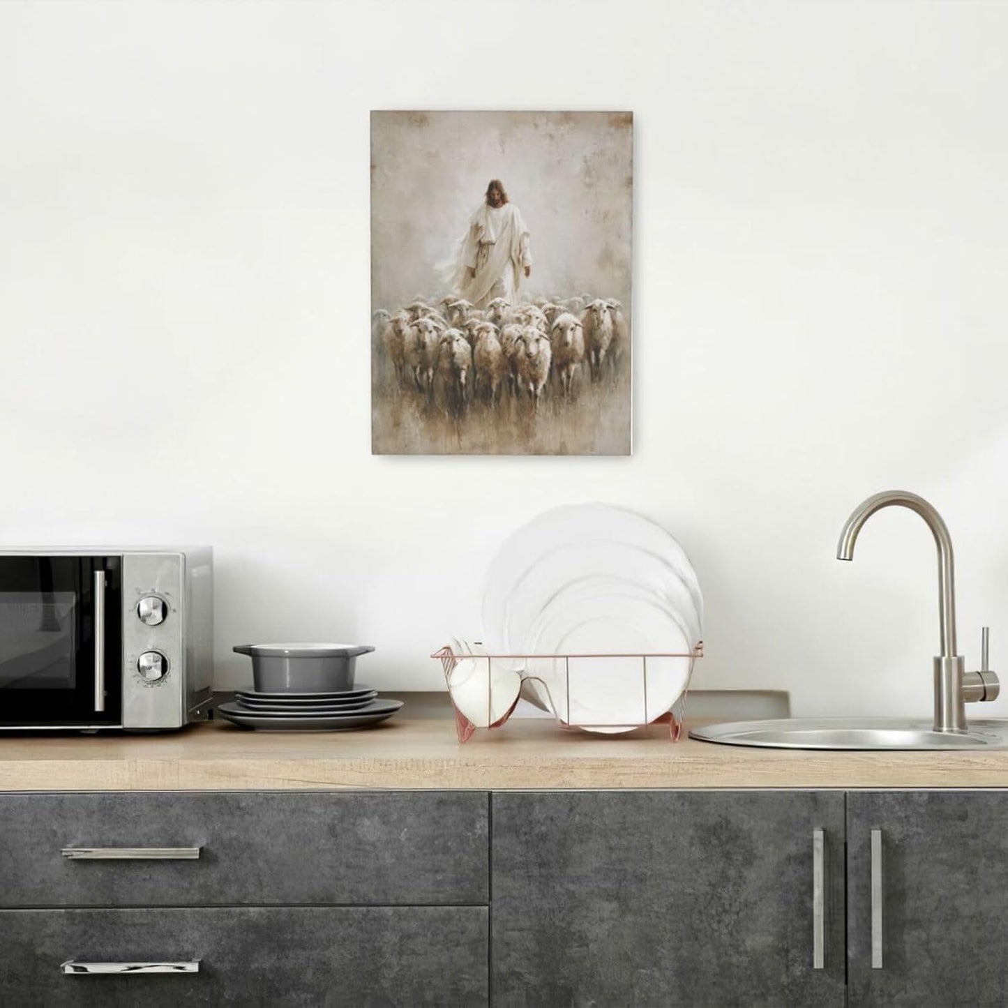 Jesus and Lamb Wall Art Christian Jesus Lamb Canvas Wall Decor Christ Religious Pictures painting Print Framed Artwork Decorations Gifts for Living Room Bedroom Prayer Room Church 12"x16"