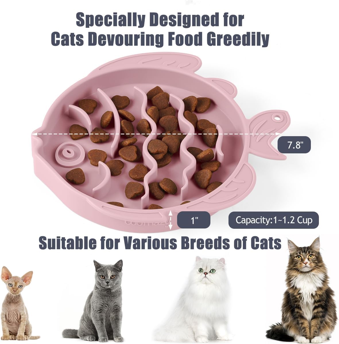 Coomazy 2-in-1 Silicone Slow Feeder Dog Cat Bowls, Lick Mat Interactive Puzzle Toy for Pets Dry/Wet Food Training, Keeps Dogs Cats Busy, Prevents Puppy Kitty Overeating (Pink, 1.2 Cup)