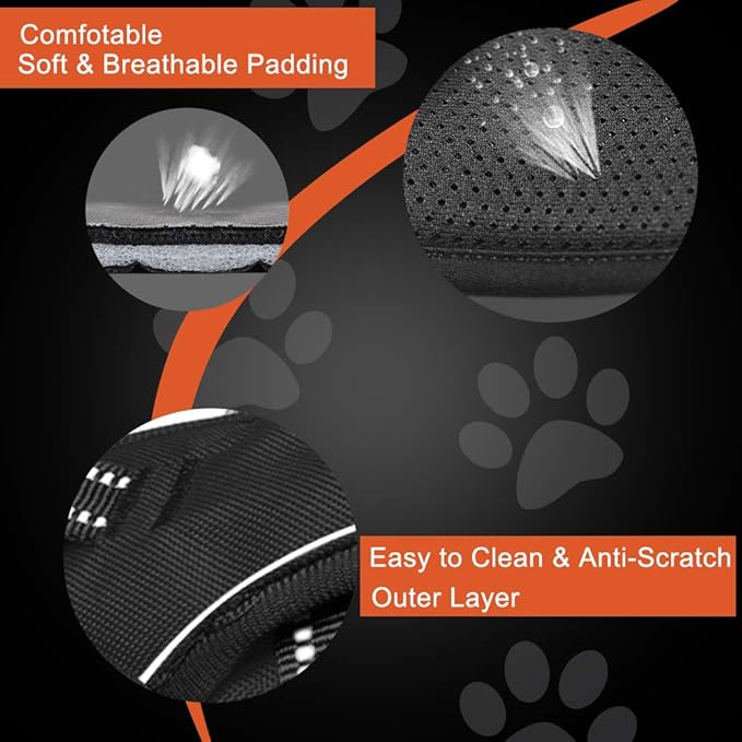 PHOEPET Reflective Dog Harness No Pull Large Breed Vest with 2 Metal Leash Attachment Hooks(L, Orange)