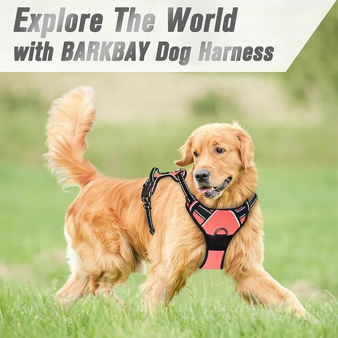 BARKBAY No Pull Dog Harness Front Clip Heavy Duty Reflective Easy Control Handle for Large Dog Walking(Light Pink,M)