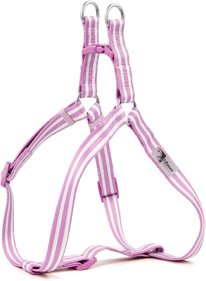Stripe Step in Dog Harness for Small Dogs, Freedom Nylon Dog Halter Vests, Lightweight and Escape Proof Puppy Harness, Quick Fits for Small Medium and Large Dogs, Purple M