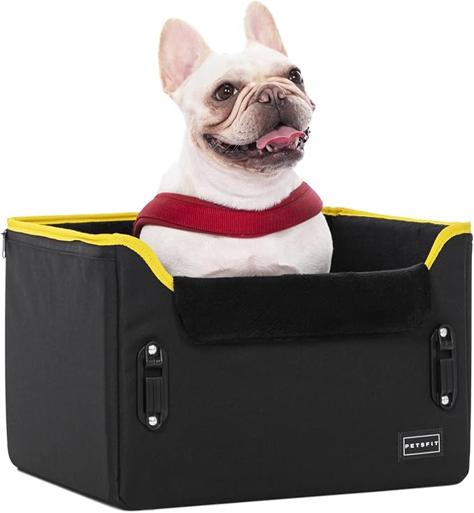 PETSFIT Small Dog Car Seat, Patent Safety Buckles Car Seat for Dogs, Puppy Car Seat with Safety Belt, Suitable for Small Pets Up to 25lbs (Black)