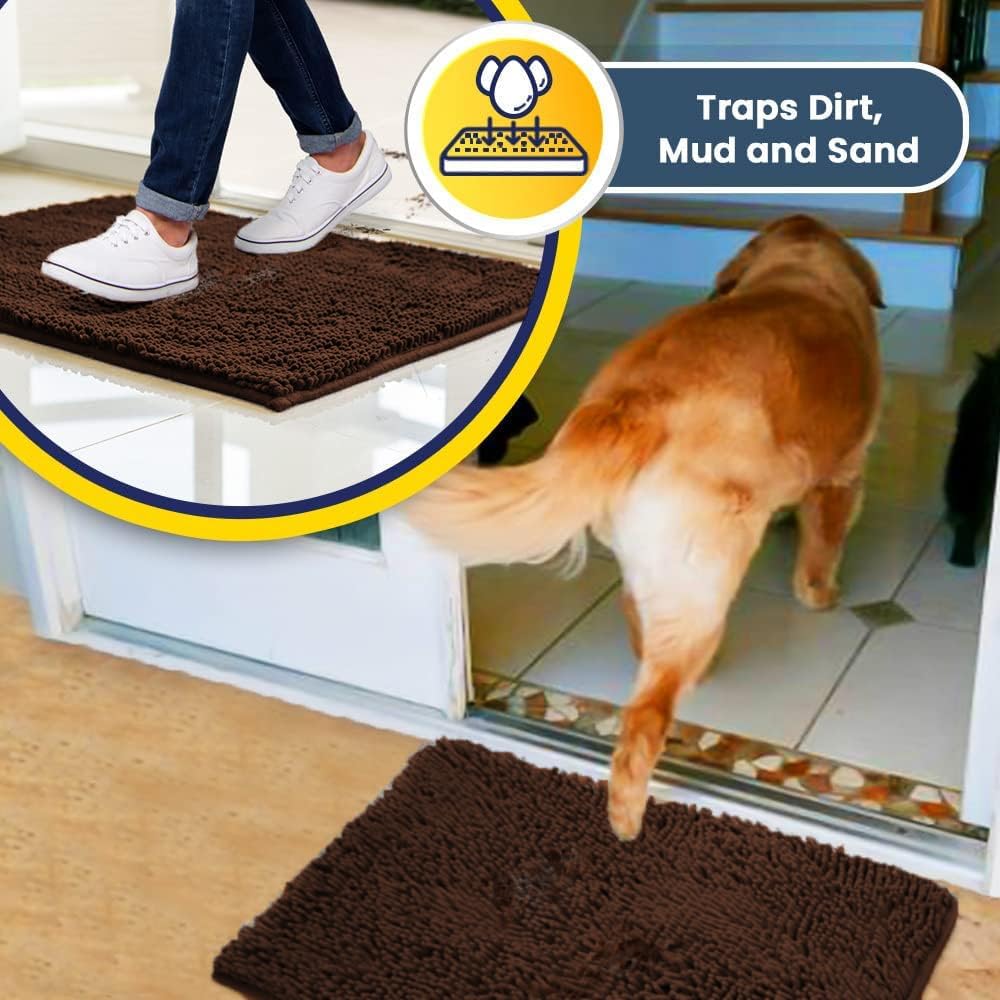 Muddy Mat® AS-SEEN-ON-TV Highly Absorbent Microfiber Door Mat and Pet Rug, Non Slip Thick Washable Area and Bath Mat Soft Chenille for Kitchen Bedroom Indoor and Outdoor - Chocolate Brown 6ft x 9ft