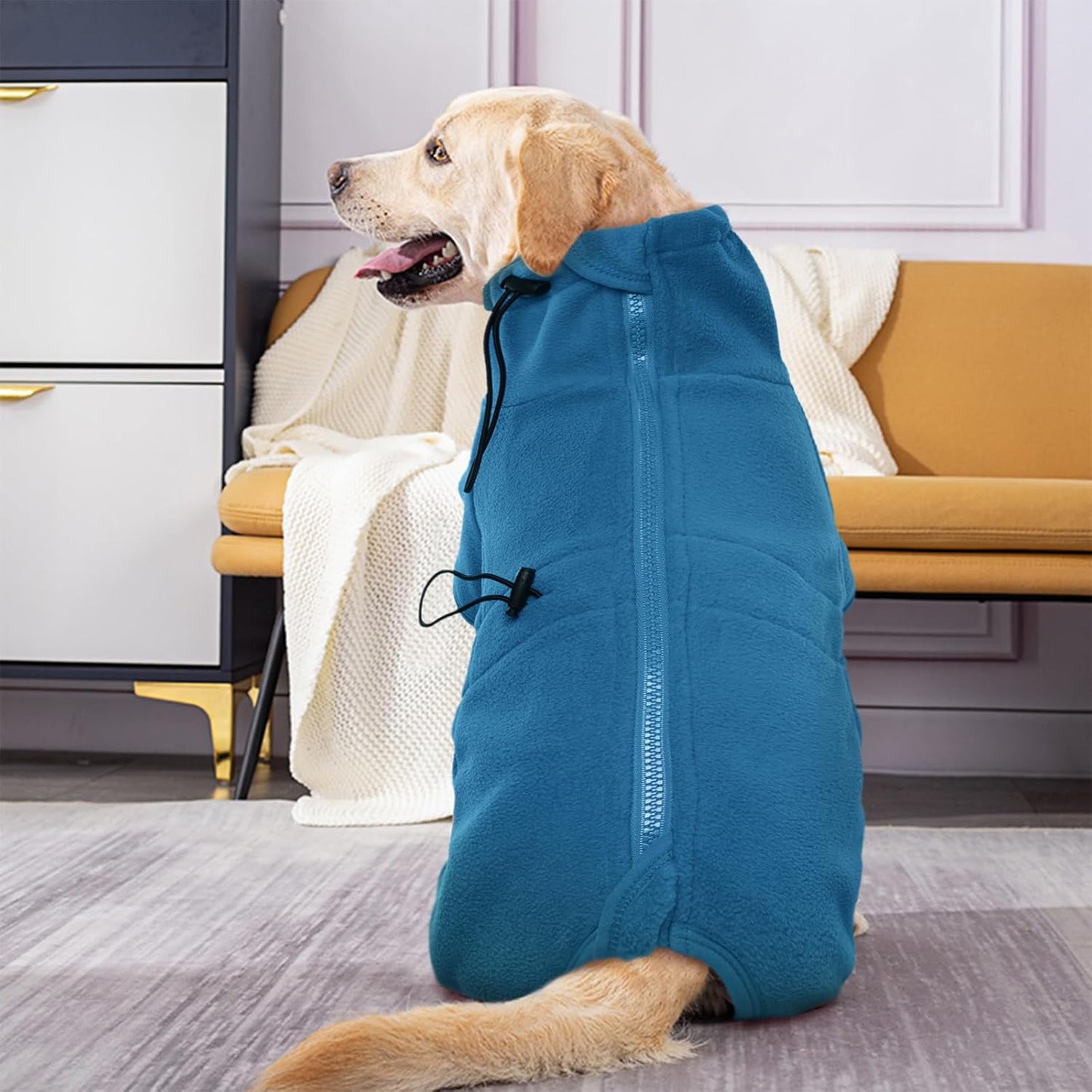 ROZKITCH Dog Long Sleeve Pajamas, Pet Windproof Warm Cold Weather Jacket Vest Cozy Jumpsuit Apparel Outfit Clothes for Large Giant Dog Walking Sleep 4XL