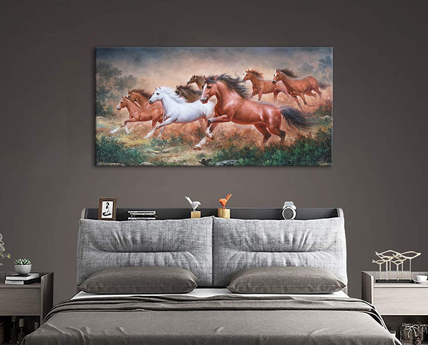 Yxbhhym Large Horse Wall Art Pictures Animal Canvas Prints Eight Running Horses Paintings Posters Horses Artwork for Wall Office Decor Living Room Home Decorations Framed Wall Art -20x40inches