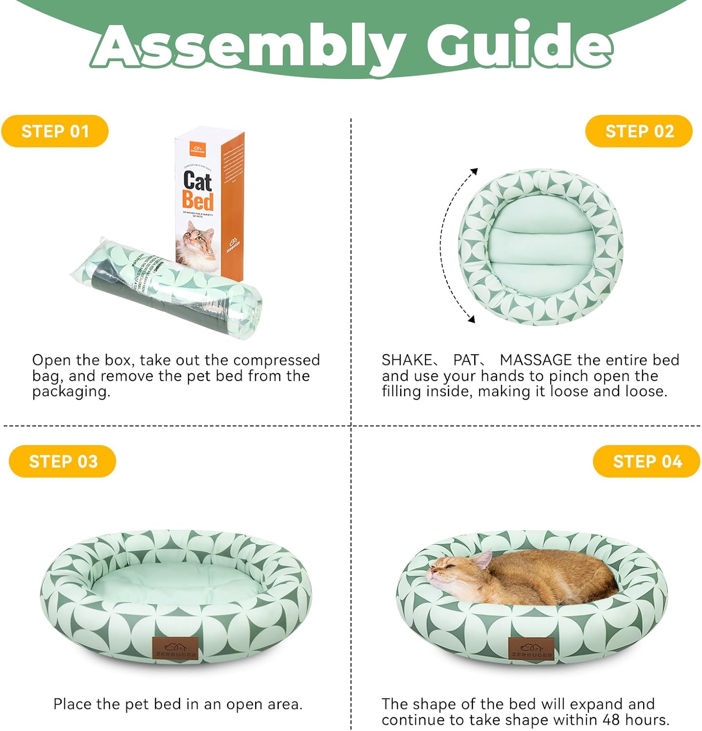 Cat Bed, 20In Dog Beds for Small Dogs, Calming Cat & Dog Beds for Indoor Pets, Pet Beds Comfortable Donut Round Ultra Soft (Green Pattern, 20.0" L x 20.0" W x 6.5" Th)