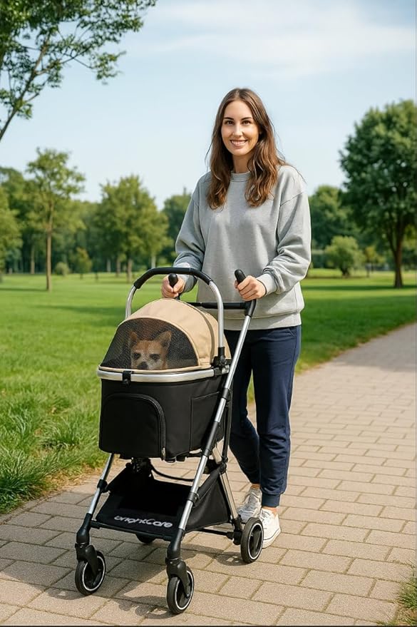 3-in-1 Small Pet Carrier with Stroller for Small Dogs & Cats Under 20 lb – Removable Carrier Converts to Car Seat – Lightweight, One-Hand Fold, No-Zipper Entry