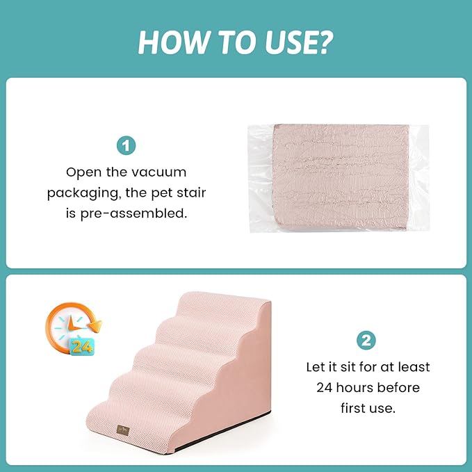 Wide Dog Stairs 19.7" Width, Pet Step for Small/Medium/Large Dog, Puppy or Cat, Pet Ramp for High Bed or Car, High Density Foam Ladder, 19.7x33x22.4 in, Stable, 5 Step, Pink