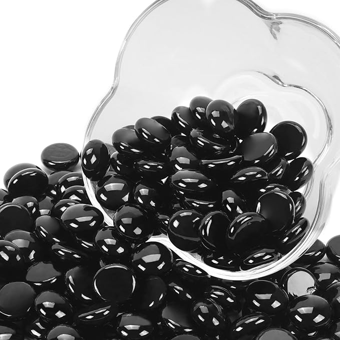 10LB Black Flat Glass Marbles for Vases, Gemstone Beads Vase Filler Decorative Glass Pebbles for Fish Tank, DIY Crafts, Aquarium Decor Rocks