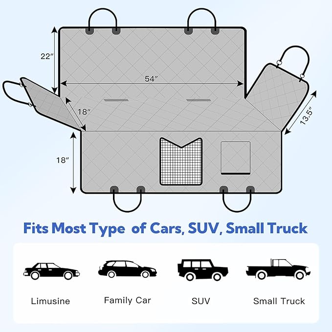 Kytely Dog Car Seat Cover for Back Seat,Waterproof Hammock with Mesh Window, Anti-Scratch Nonslip Car Seat Protector for Dogs, 600D Heavy Duty Dog Seat Cover for Cars Trucks and Suvs Gray