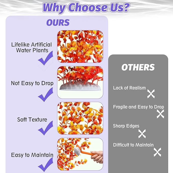 Hamiledyi Aquarium Plastic Plants Aquarium Decor Artificial Fish Tank Plants,Tall Fish Tank Decorations, Extra Large Aquarium Plant 23.6-inch Tall,2PCS(Orange Style B)