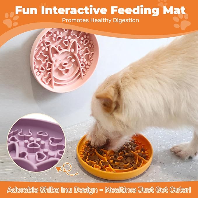 Silicone Slow Feeder Bowl for Dogs, Suction Cup Design, Non-Slip Base, Puppy Pattern Eating Slow, for All Breed Dogs (Dark Yellow)