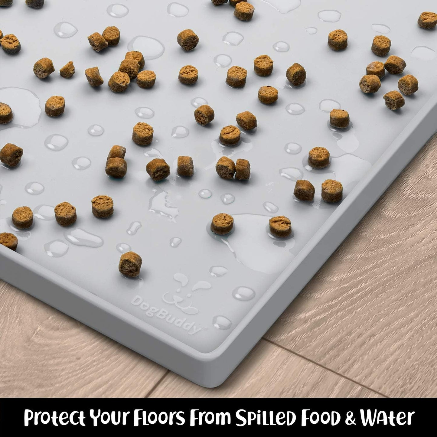 DogBuddy Dog Food Mat – Waterproof Dog Bowl Mat for Food and Water, Silicone Pet Feeding Mats for Floors, Non-Slip Placemat with High Edges for Dogs Bowls, Puppy Essentials (Large: 24"x16", Mist)