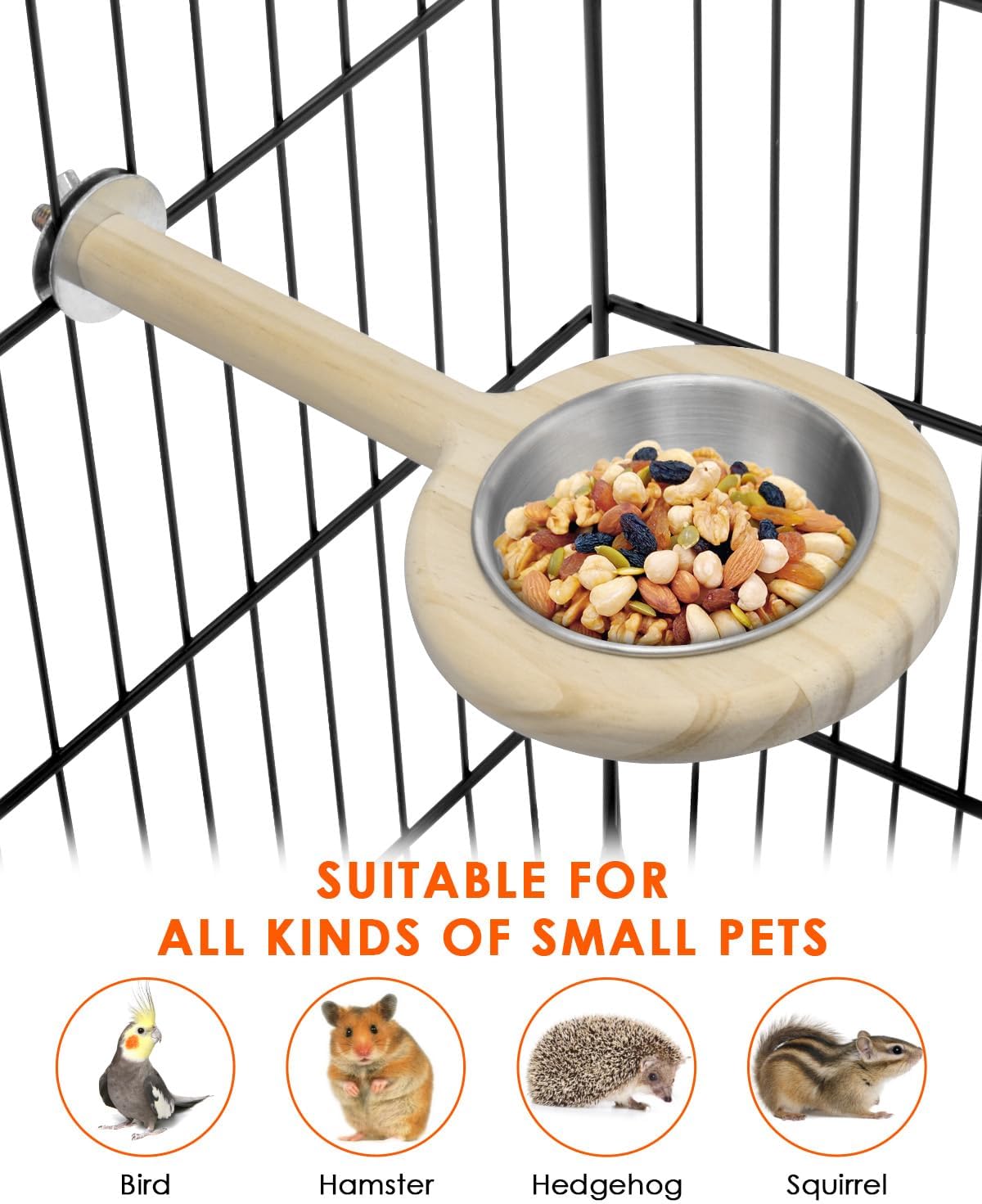 KATUMO Bird Perch Bird Feeding Cup Parrot Wood Perch Stand Toy Bird Cage Accessory for Parakeet Lovebird Conure Budgie Canary Finch Small Parrots