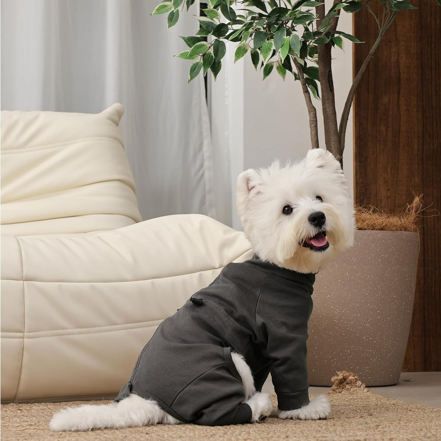Dog Pjs for Large Breed with Zipper Back, Adjustable Long Sleeve Dog Recovery Suit for Dogs After Surgery, Soft Pet Shedding Suit E-Collar Alternative for Labrador, Golden Retriever, Grey 2XL