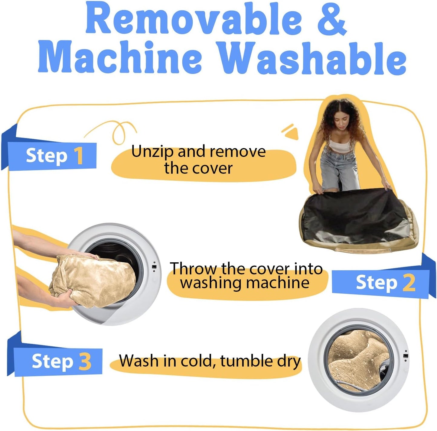 Washable Orthopedic Large Dog Bed - XL Large Dog Bed with Removable Bolsters Cover Foam Support Big Dogs Beds Non-Slip Bottom & Waterproof Pet Beds