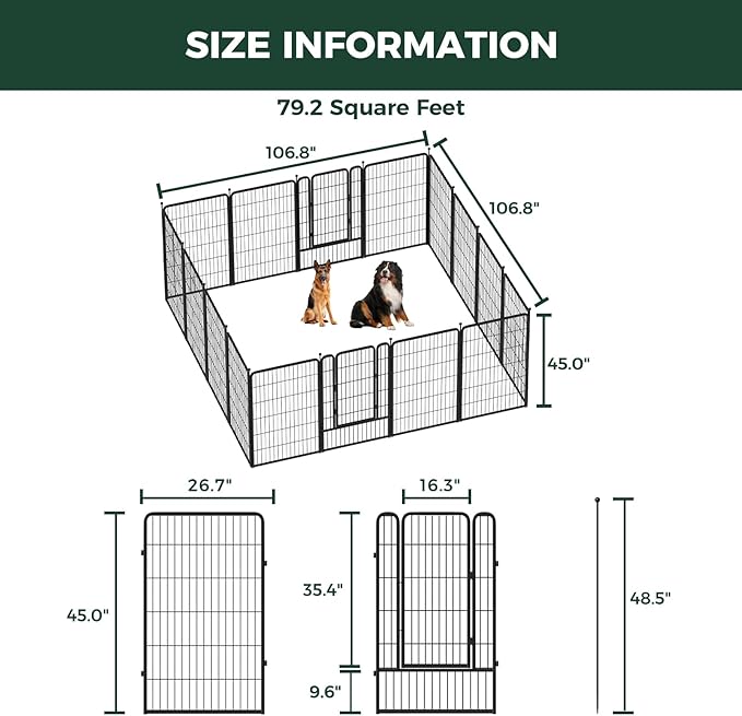 FXW Rollick Unleashed Dog Playpen for Indoor, Yard, RV Camping, 45 inch 16 Panels for Large Dogs│Patented