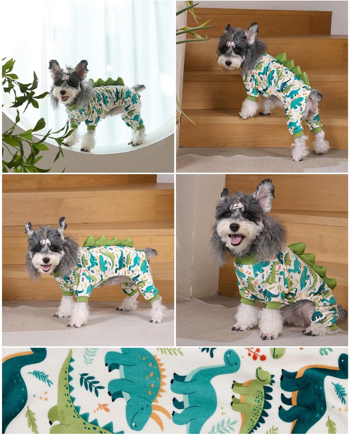 CuteBone Dinosaur Costume Dog Pajamas, Stretchy Spandex Crystal Velvet Sleepwear Coat for Small Dogs, Soft & Warm Pet Outfit Clothes for Cold Weather, Cozy Pullover Design COSP05XL