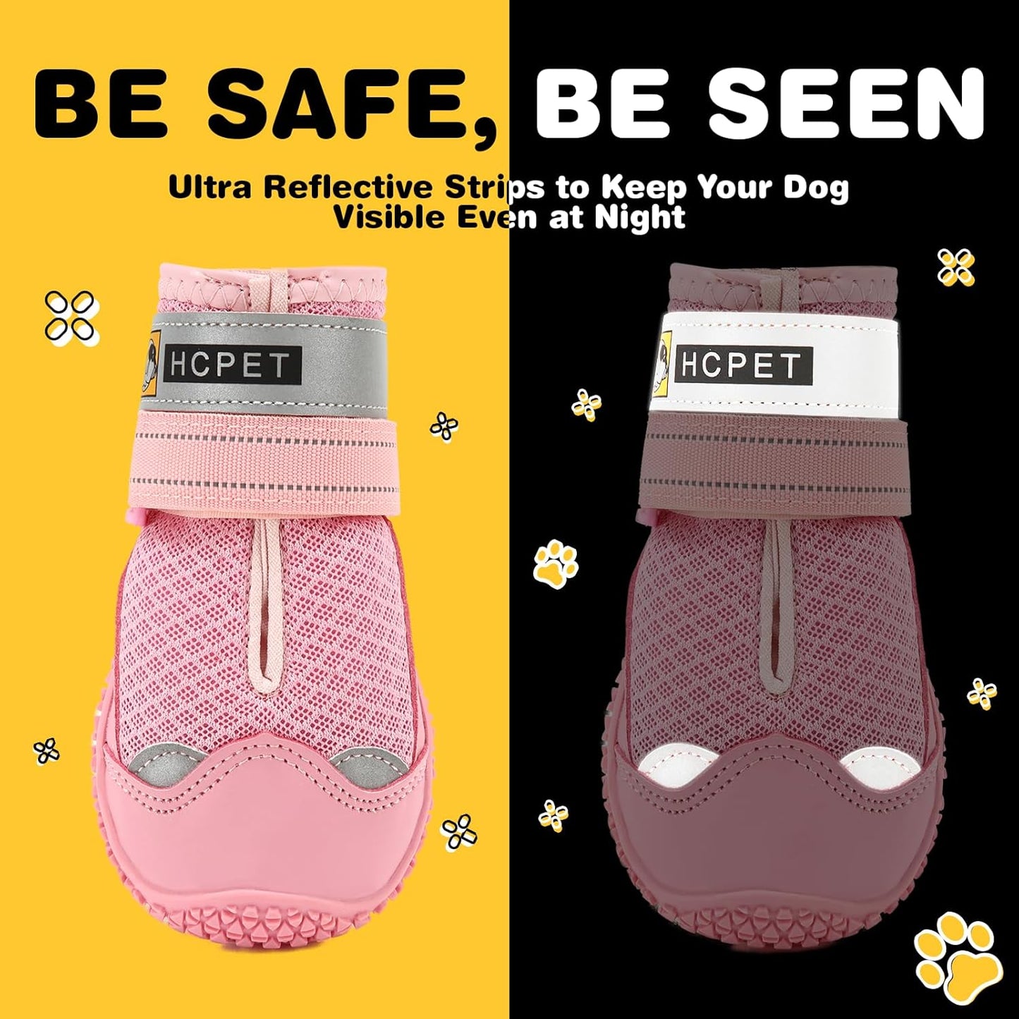 Hcpet Dog Shoes for Large Dogs, Breathable Dog Booties for Small Medium Dogs, Anti-Slip Dog Boots & Paw Protectors for Hot Pavement Winter Snow Hiking with Reflective Straps Pink Size 8