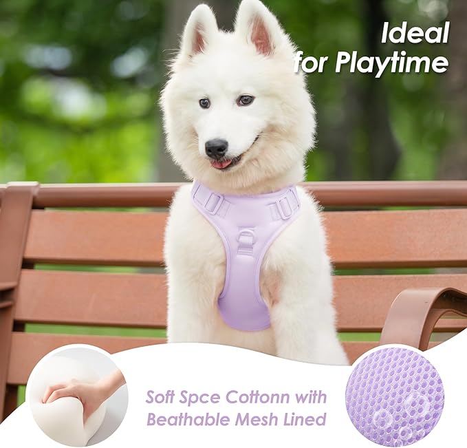 No Pull Dog Harness, Puppy Vest with Front Clip for Small Medium Large Sized Dog(Light Purple,XL)