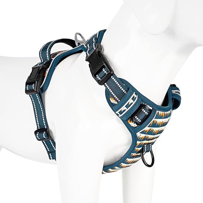 Timos Dog Harness, NO Need Go Over Dogs Head 3 Snap Buckles with 2 Leash Clips, Adjustable Soft Padded No-Pull Dog Harness, Reflective No-Choke Pet Oxford Vest for Small Medium Large Dogs