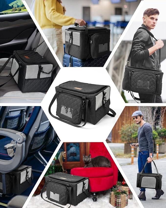 PETUX Small Cat Carrier - Pet Carrier Airline Approved for Kitten Under 10 lb - Escape-Proof, Foldable & Portable Cat Carriers for Travel, Vet Visits with Removable Bag, Safety Buckle & Leash - Grey