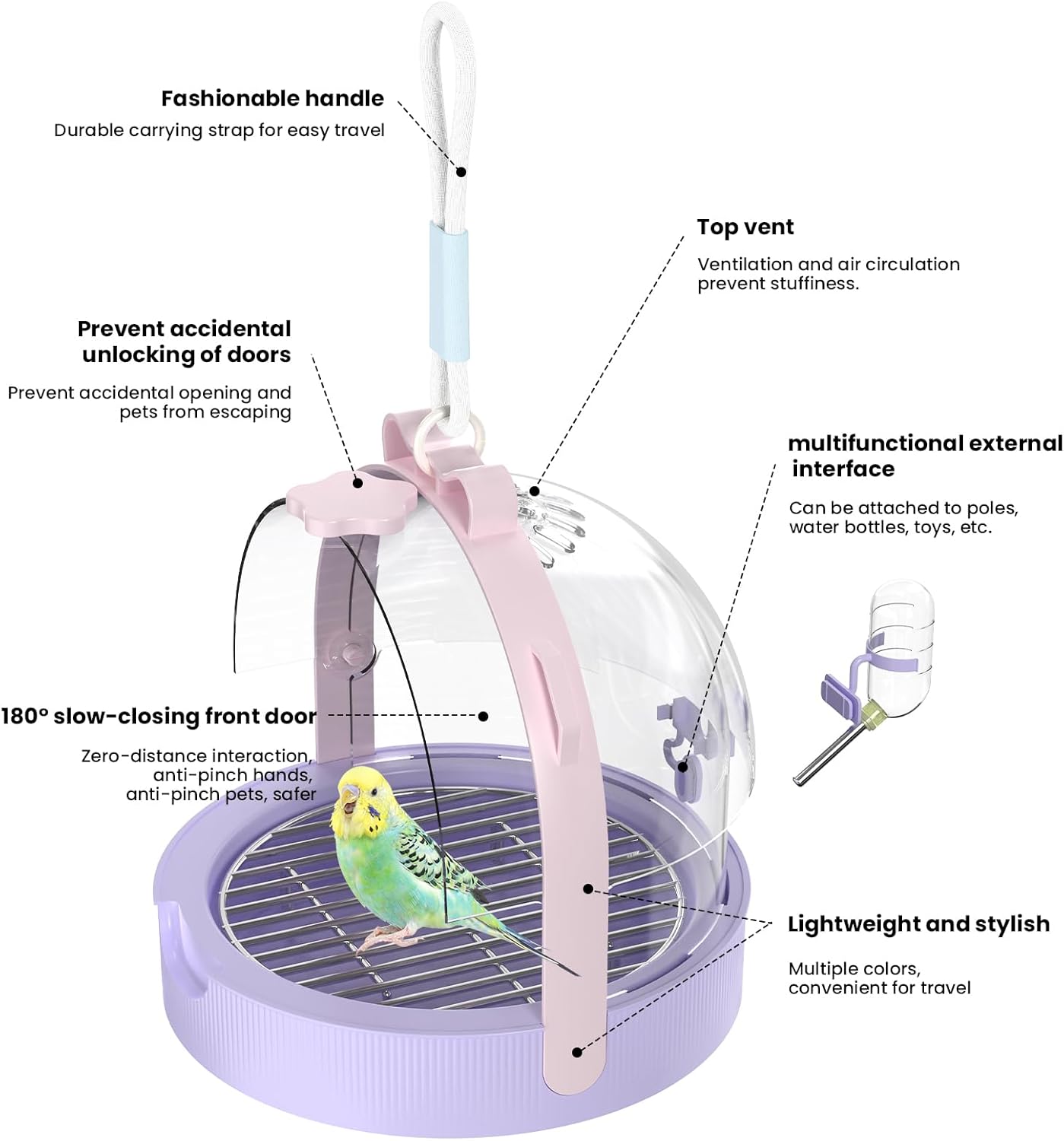 Birdcages,Carriers,Small Bird Travel Cage Carrier, Bird Carry Transport Bag,Small Animal Carrier, Travel Carry-Out Cage with Water Bottle.(Pink)