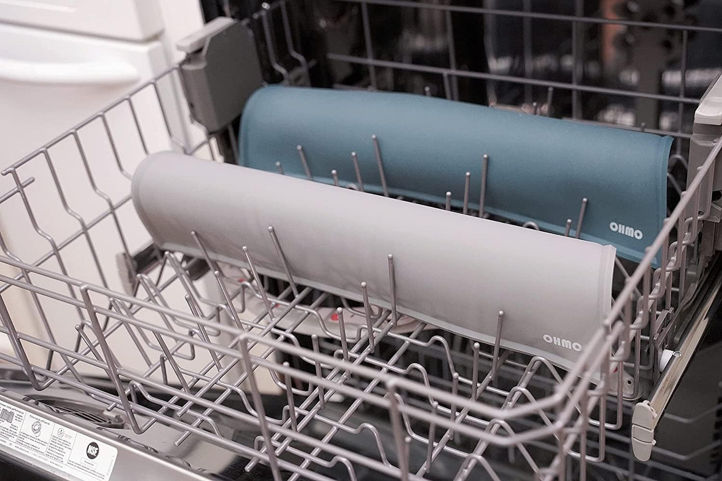 OHMO - Cat Food Mat, Silicone Pet Feeding Mat for Floor Non-Skid Waterproof Dog Water Bowl Tray, Easy to Clean Pet Placemat (Camo Green, 18 * 9.8'')