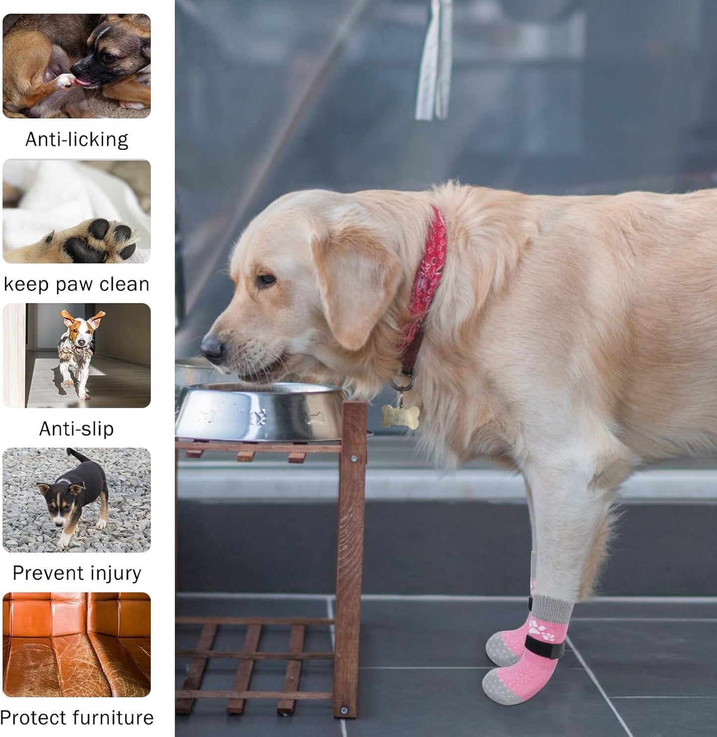 SCENEREAL Anti Slip Dog Sock to Prevent Licking Paws for Hardwood Floors, Boots & Paw Protector Shoes for Hot/Cold Pavement with Grippers, Double Sides Grips for Small Medium Large Senior Dogs, XS
