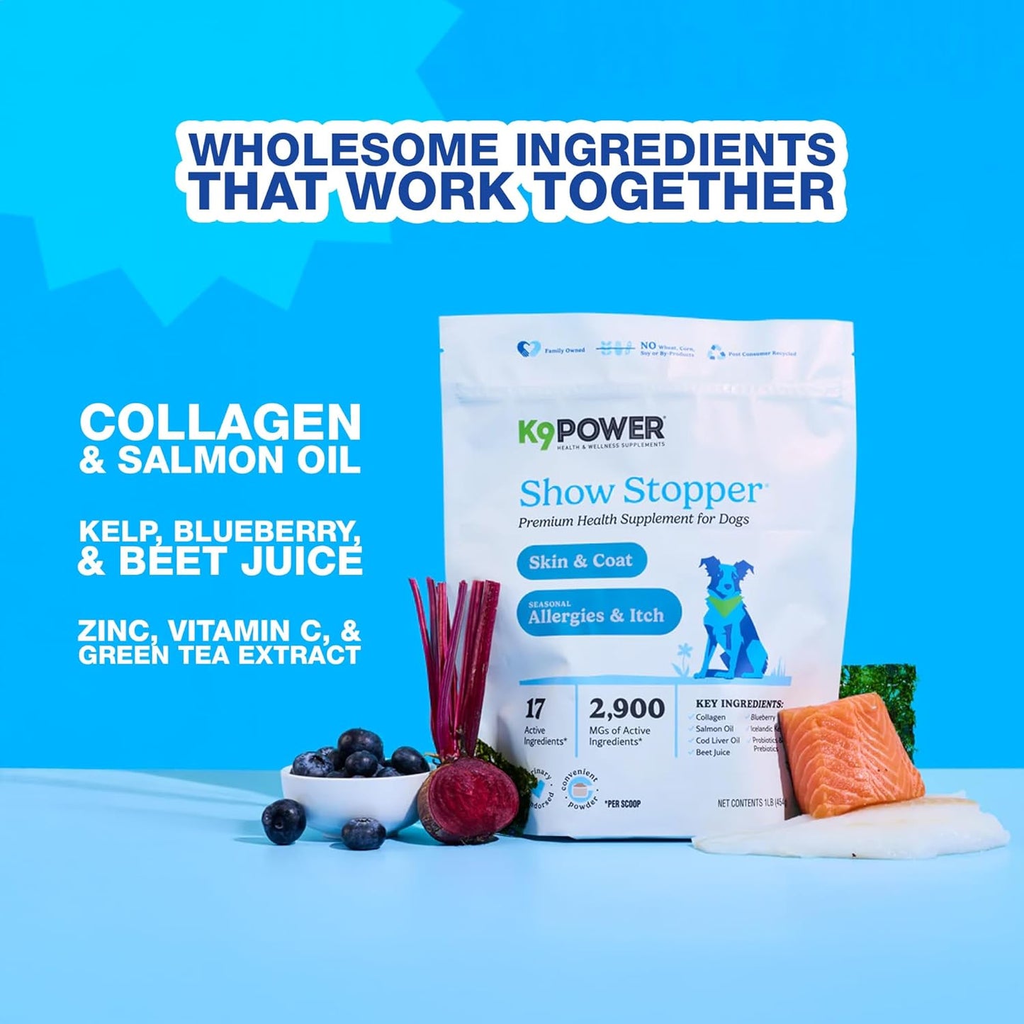 K9 Power Show Stopper for Dogs 1lb – Boosts Coat Shine & Promotes Healthy Skin Tone Strengthens Immune System Enhances Digestive Health - Pack of 2