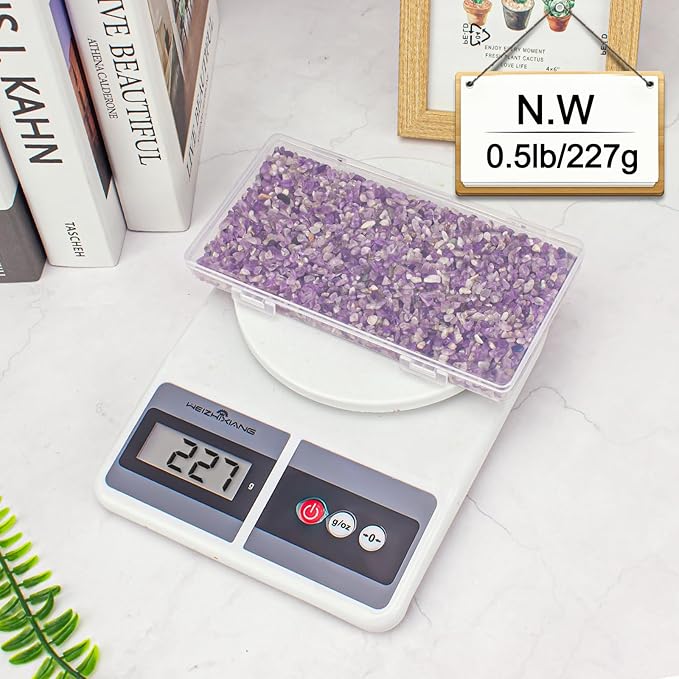 0.5 Lb/230g Amethyst Crystal Chips Bulk Tumbled Crushed Stones 3-5mm, Natural Crushed Crystal Quartz Healing Stones Rocks for Vases Filler, Aquarium Gravel Rocks, Succulent Plants Decor