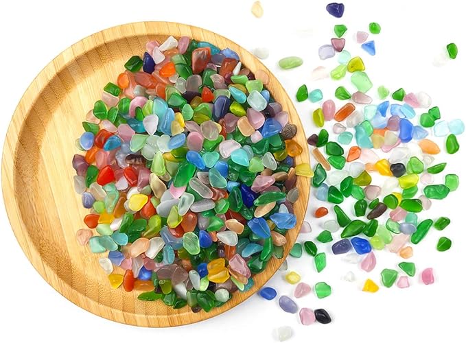 WAYBER 1 Lb/460g Colorful Pebbles Decorative Crystal Stones Sea Glass Opal Rocks Gravel Sand for Aquarium/Turtle Tank/Succulent Plants/Flowerpot/Vase Decoration (Fill 1 Cup)