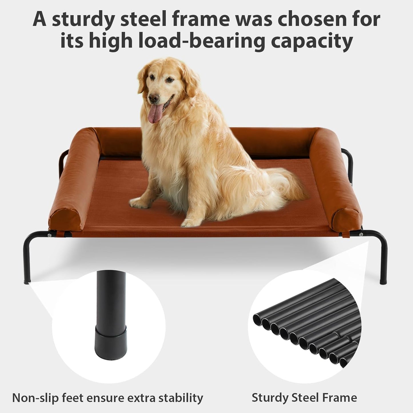 RRPETHOME Large Elevated Cooling Dog Bed, Raised Cot Beds for Large Dogs, Elevated Outdoor Dog Bed, Chew Proof Portable Cooling Pet Cot with Skid-Resistant Feet and Breathable Mesh