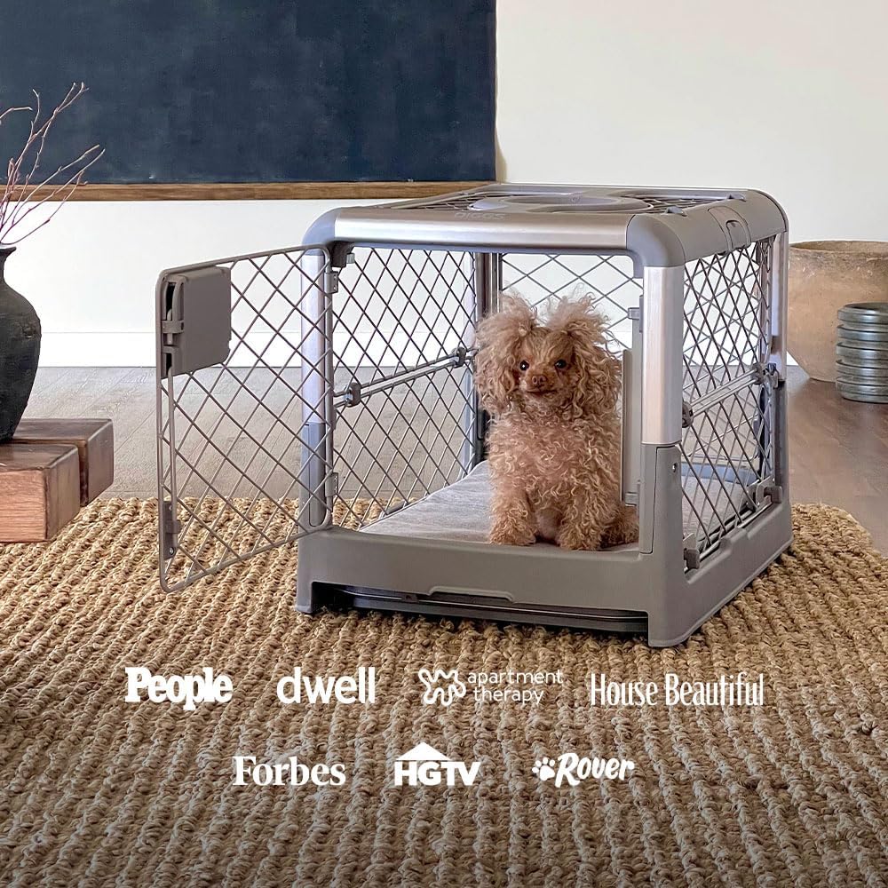 DIGGS Revol Collapsible Dog Crate with Wheels - Premium Portable Dog Crate - Safe, Stylish, and Convenient Indoor Kennel (Smoke, Small)