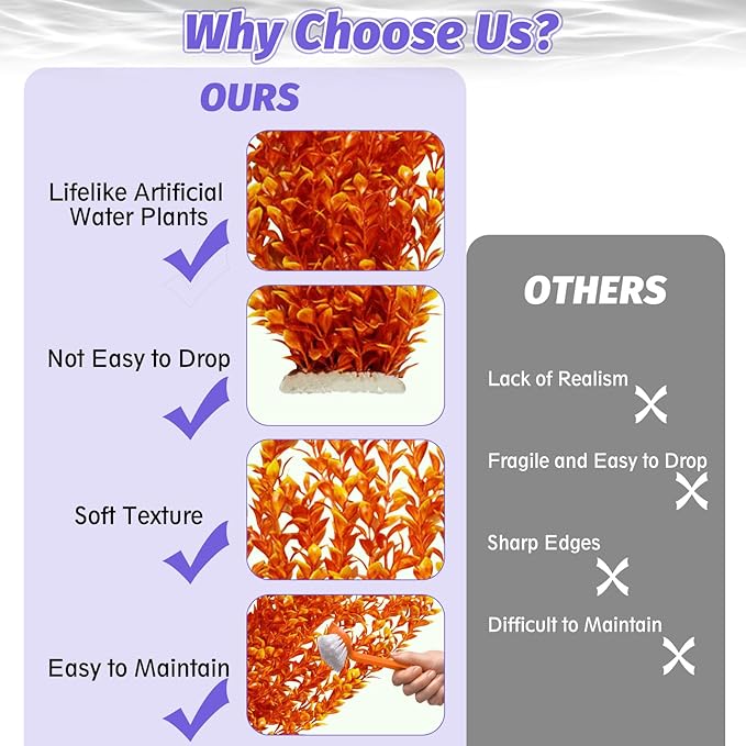 Hamiledyi Aquarium Plastic Plants Aquarium Decor Artificial Fish Tank Plants,Tall Fish Tank Decorations, Extra Large Aquarium Plant 23.6-inch Tall,2PCS(Orange Style A)