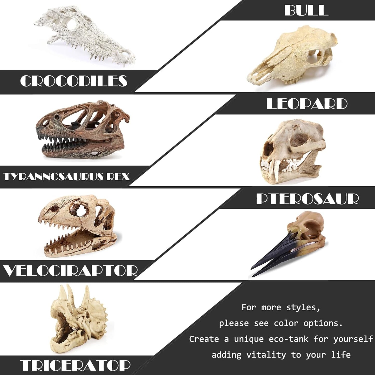 Fish Cave Hideout Ornament Décor for Terrarium Dinosaur Animal Skull Aquarium Large Decorations Betta Tarantula Reptile Snake Decor Bones Halloween